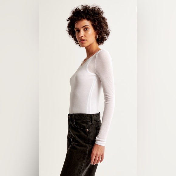 NWT Abercrombie & Fitch | Long-Sleeve Sheer Rib Crew Top | Size: Medium | Gray - Picture 7 of 11